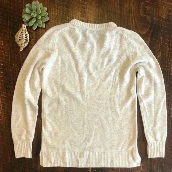 J. Crew Factory | Wool Blend Cream/Heather Gray Crewneck Longer Sweater - Picture 2 of 5
